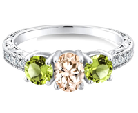 1.85 Karat NatüRlich Morganit Und Peridot 925 Sterlingsilber Verlobungsring