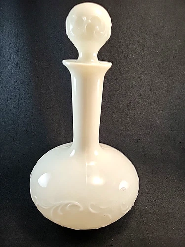 Vtg/ Antique Victorian Milk Glass Decanter Embossed Bottle (see description)