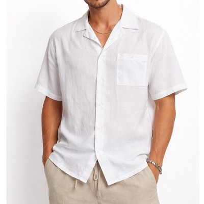 Syllables Mens White Linen Short Sleeve Button Up Shirt XL Resort Casual Breath