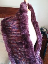 Faux Frenzi by Dena Purple Italian knit infinity scarf with fur