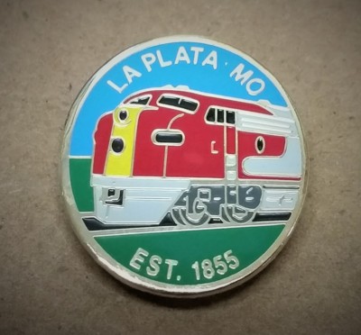 LaPlata, MO Est 1855 Lapel Pin. One of a kind Features a Santa Fe Train NIP