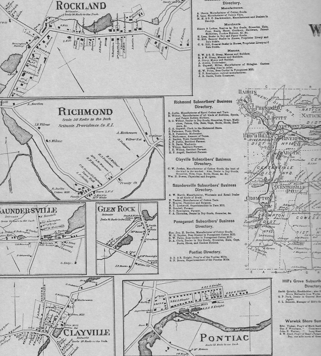 Warwick Greenwood Longmeadow Phenix RI 1870 Maps with