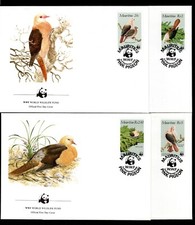 Die einzigartige Mauritius Rosa Taube Pink Pigeon auf 4 WWF Ersttagsbriefe 1985.