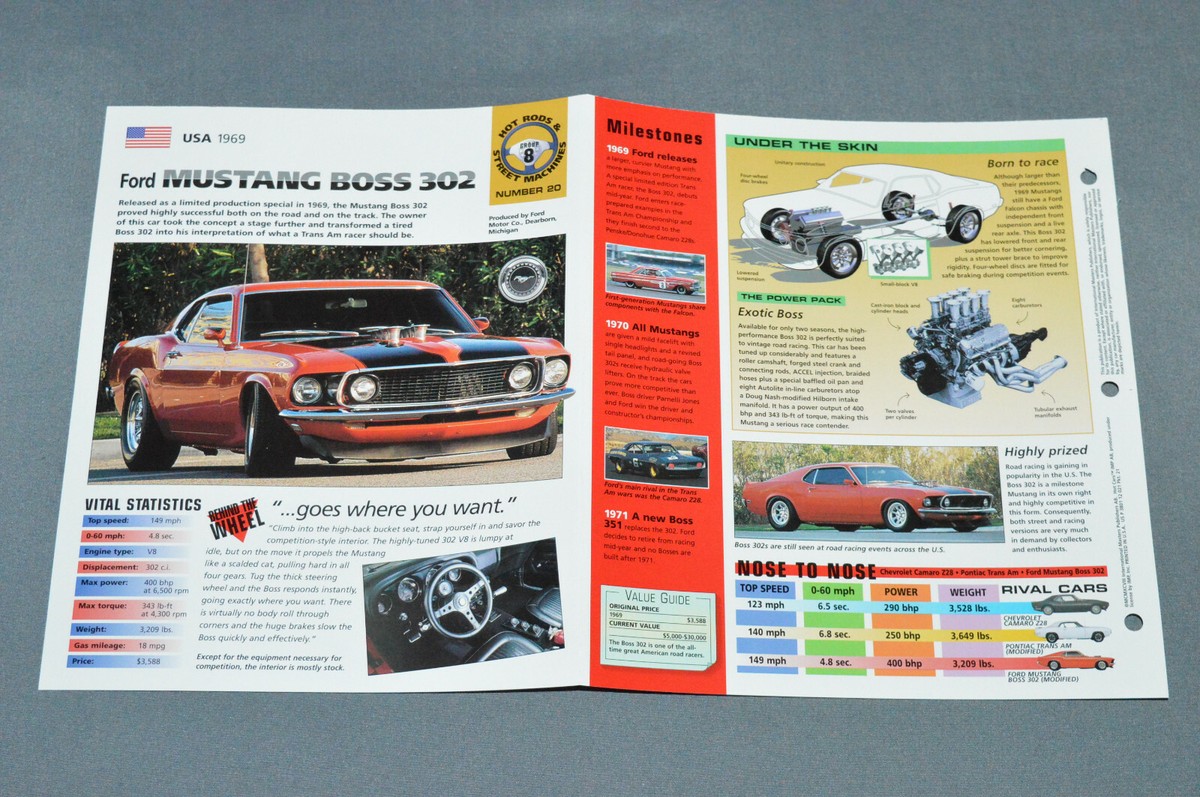 1969 FORD MUSTANG BOSS 302 Customized Car SPEC SHEET BOOKLET PHOTO