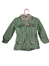Little Lass fur lined, hooded sage jacket w/floral accents 3T