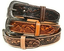 KIDS BABY TODDLER WESTERN BELT, GENUINE LEATHER EAGLE HORSE DECORATED KIDS BELT