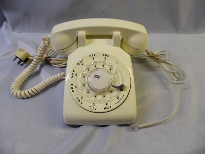 Vtg BELL SYSTEM WHITE ROTARY MODULAR (& 4 PRONG) DESK PHONE TESTED WORKS WELL!