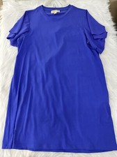 Michael Kors Womens XL Shirt Dress Short Sleeve Blue Comfort Stretch