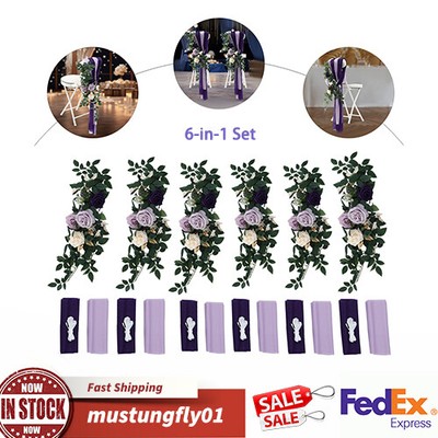 Wedding Chair Back Flowers Artificial Prevent Fading Purple Chair Decorations
