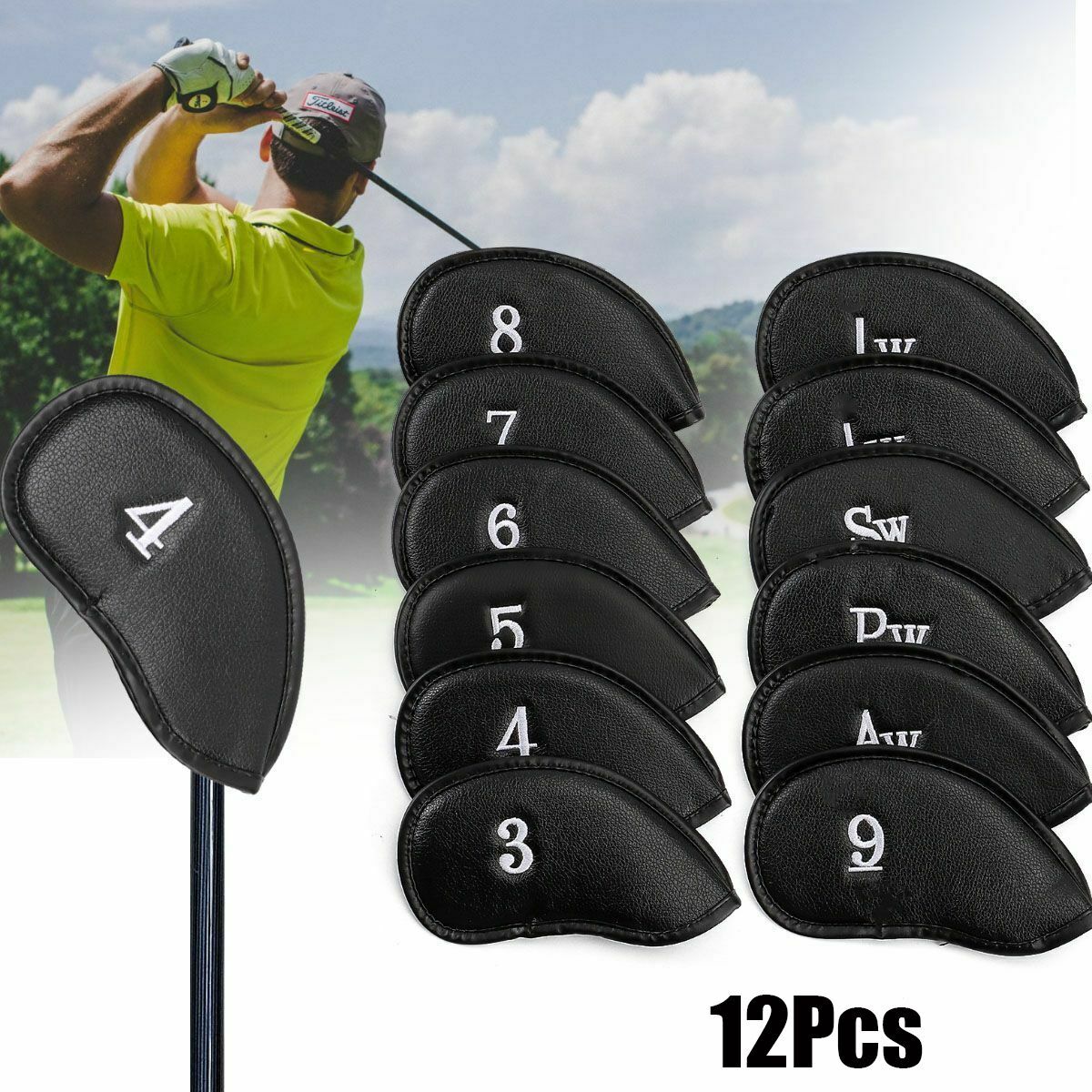 Iron Pu Leather Head Covers Usa Club Headcovers Set Black