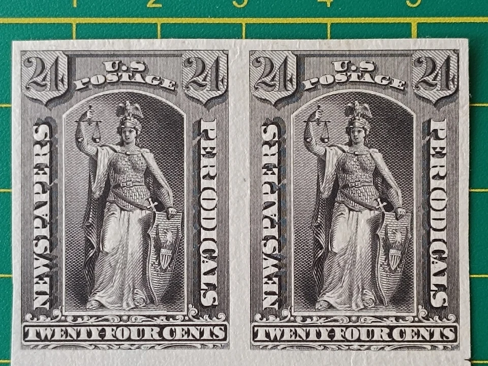 US stamps, PROOF Newspapers stamps, Plate of 24c, Trial Color PROOF on India - Image 2 of 4