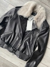 All Saints Black "grift" Limited Ed Leather Biker Jacket Uk 8 10 12 14 New Tags