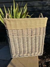 Square Driftwood-wash Wicker Log Fireside Storage Basket with Hessian Liner