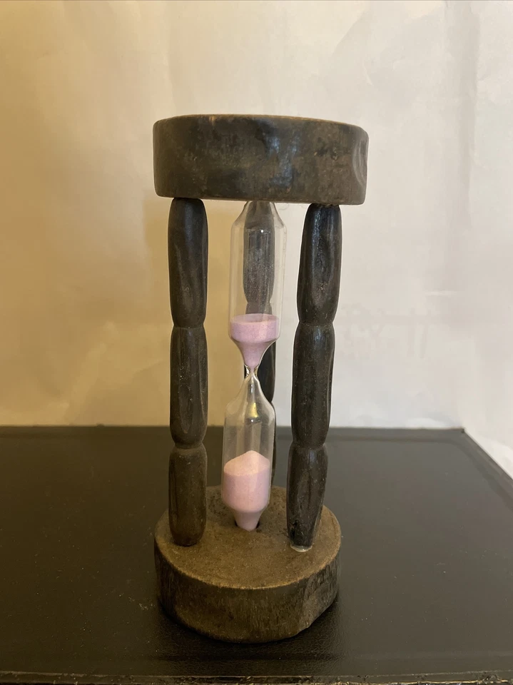 Temporizador de vidrio vintage de 5 minutos de madera arena rosa Foto 3 de 4