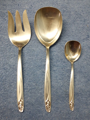 International Deep Silver Anniversary Rose Silverplate 3 Piece Salad Set  Fork