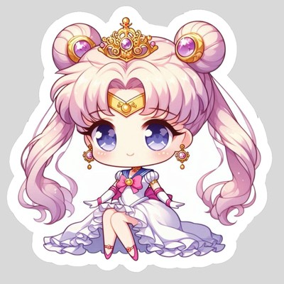 Sailor Moon, Princess Serenity, Kawaii Chibi Cute Glossy Vinyl sticker, Decal