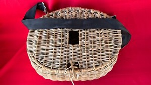 Old English Wicker Fly Fishing Creel and Shoulder Strap.