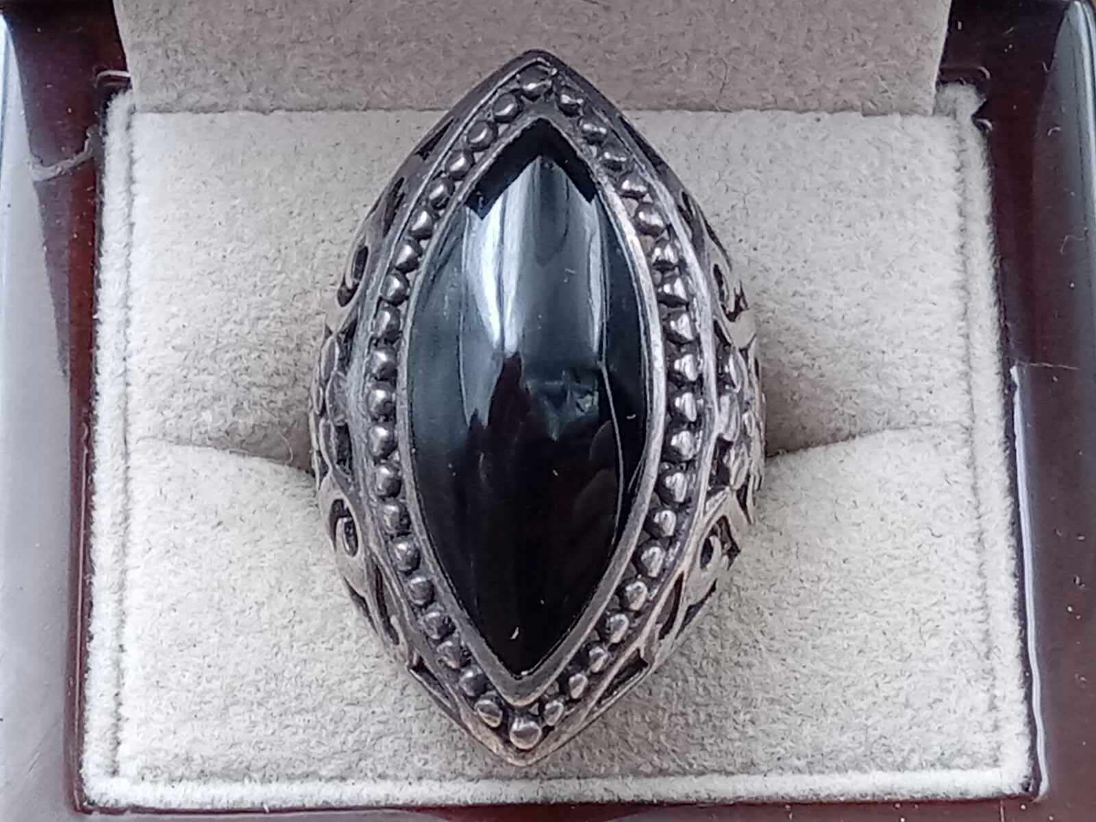 Ornate setting Sterling Silver Ring Marquise Styl… - image 2