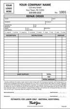 Automotive Garage Repair Order Forms - 2 Part Carbonless - 5.5 x 8.5 - TMG109