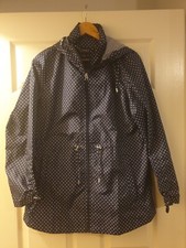Jones New York Womens Rain Jacket Navy Scattered Dots Windbreaker Waterproof- M