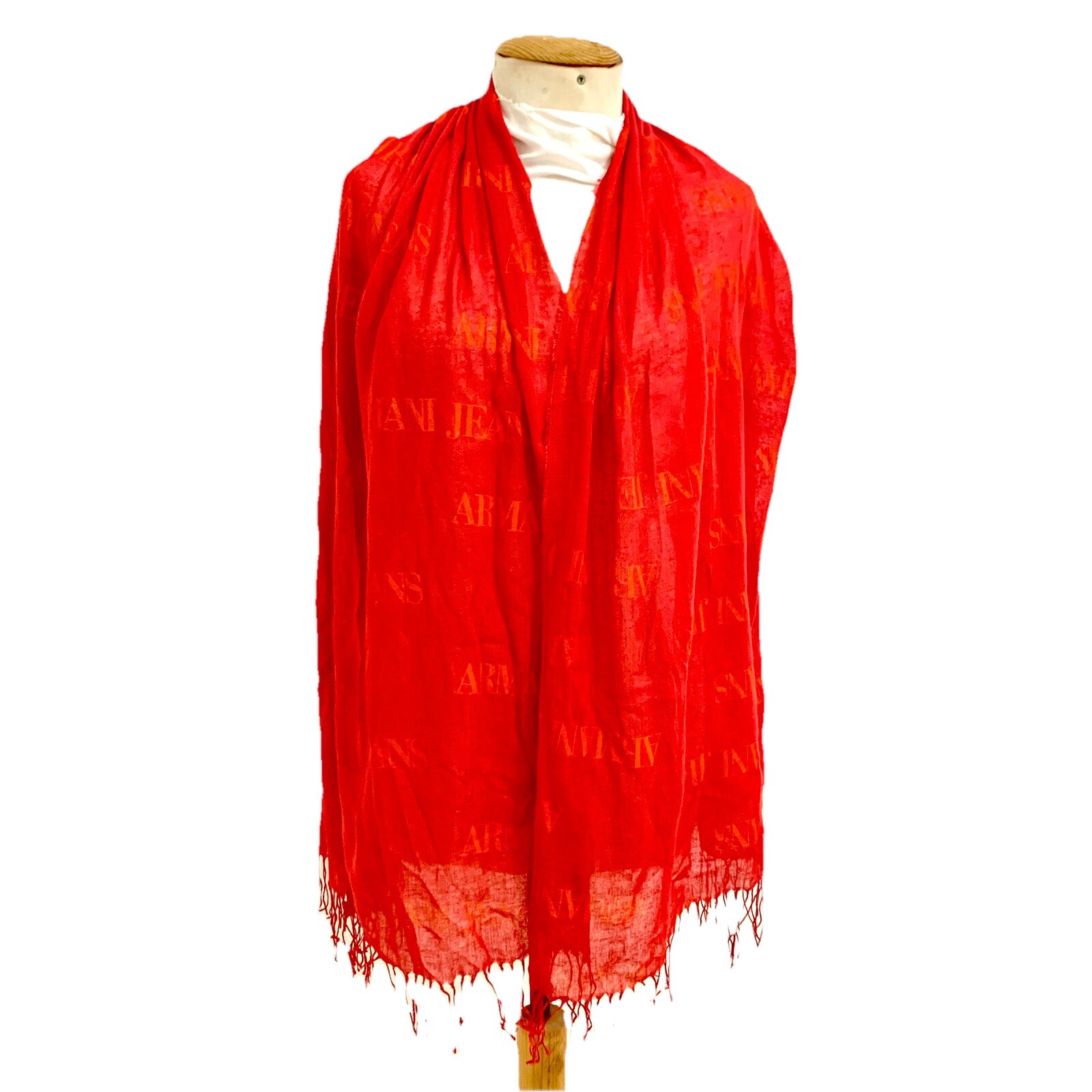 ARMANI JEANS MONOGRAM RED RECTANGLE WOOLscarf  74… - image 1