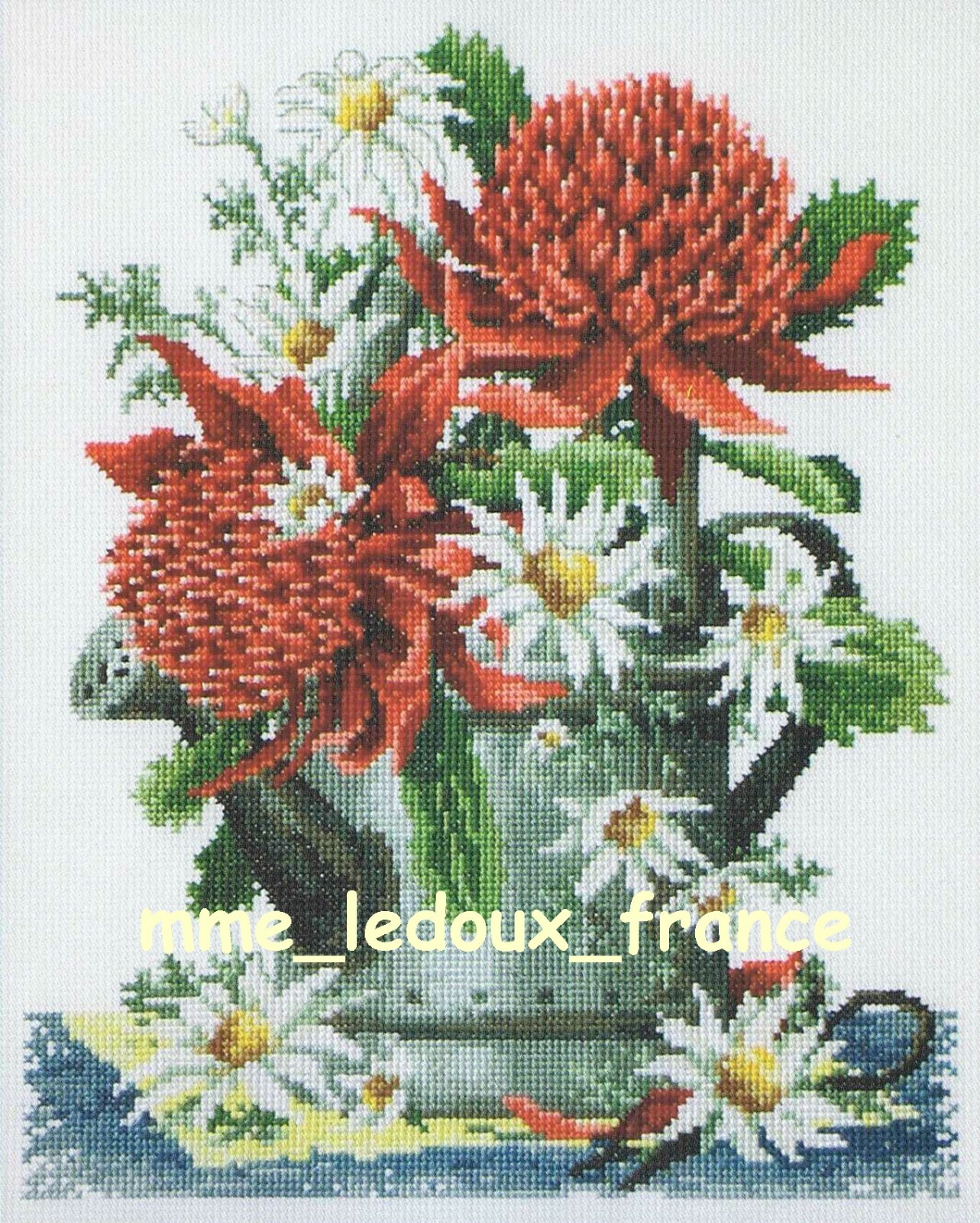 Kit pt croix Waratahs mercerie ancienne broderie point compté fleur rouge