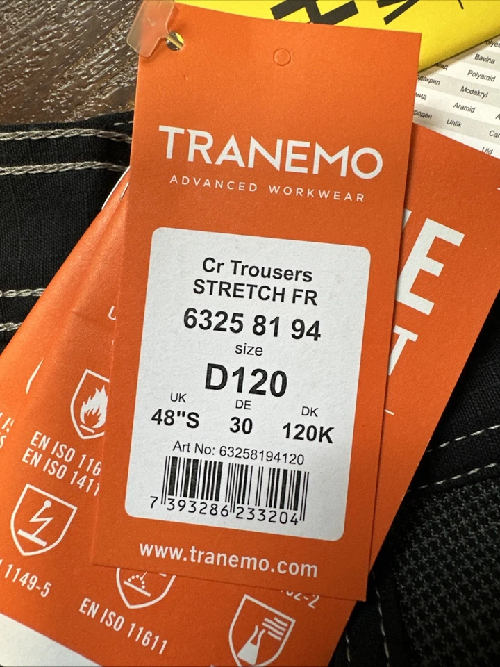 Tranemo Workwear Flame Retardant Pants Black High Vis Reflective Mens Size 42x31 - Image 4 of 4