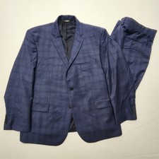 Jos A Bank 50R 42x28 Dark Blue Glen Check 100 Wool Mens Jacket Pants Suit