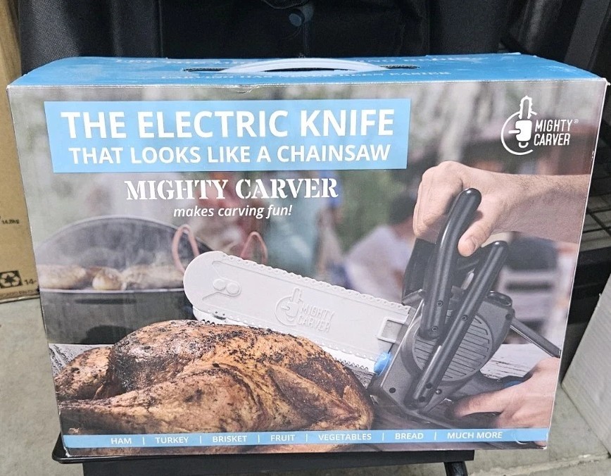 Mighty Carver Electric Knife with Chainsaw Blade for Meat Slicing Shark Tank Featured