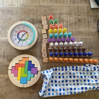 Lovevery Montessori BUNDLE Math Bars & # Tiles wooden wobble puzzle & clock