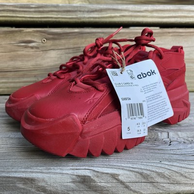 Reebok x Cardi B Club C V2 Women's Leather Sneakers Red Chunky Lug Size 5 US