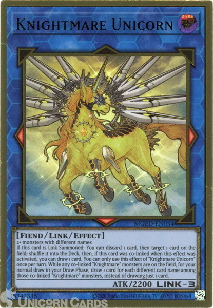 MGED-EN034 Knightmare Unicorn Premium Gold Rare UNL Edition Mint YuGiOh Card