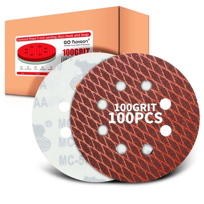 100 grit Sanding Disc 5 Inch 8 Hole Hook and Loop, Diamond Shape Sand Paper f...