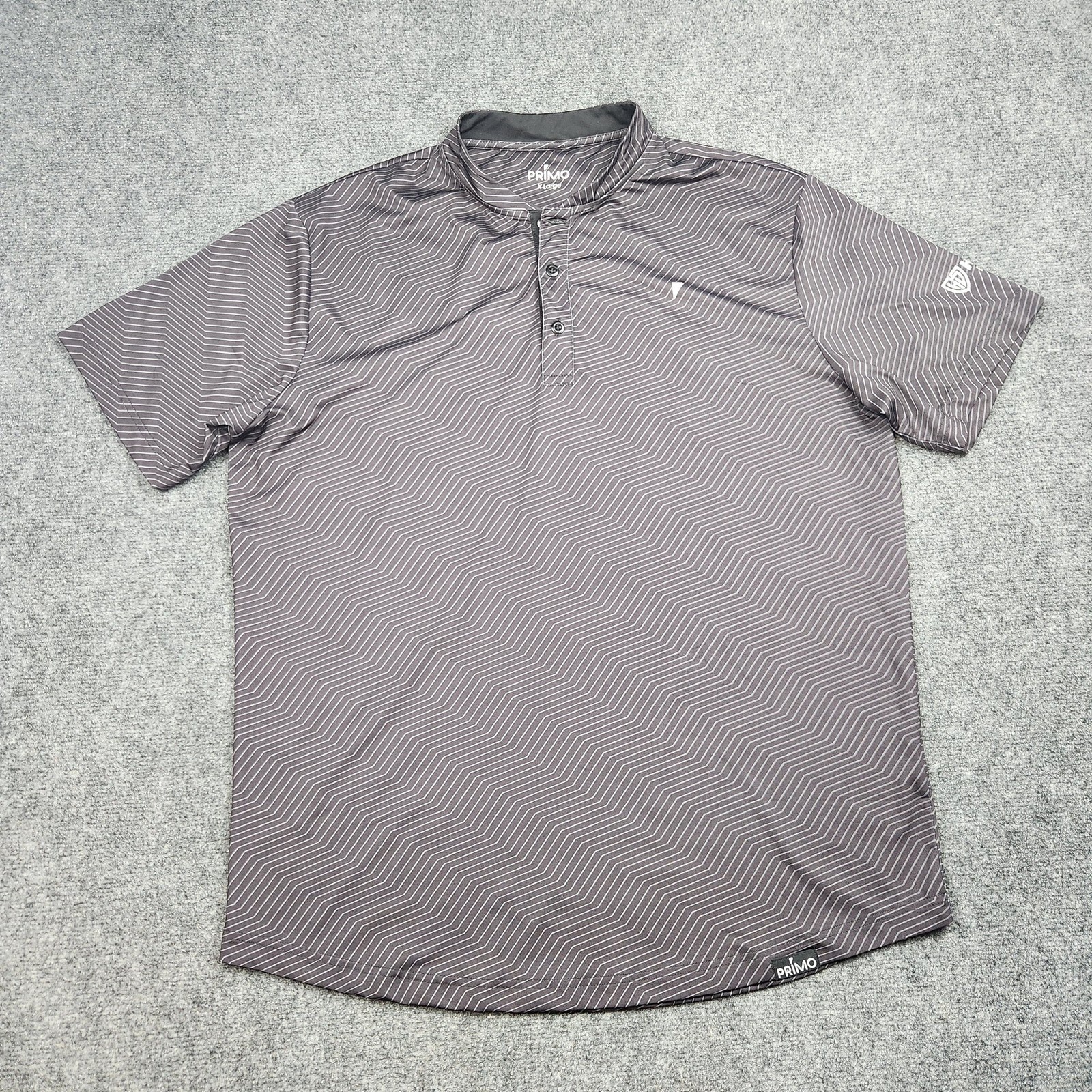 Primo Polo Shirt Mens XL Gray Chevron Print Short Sleeve Performance Casual