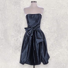 Willa Han 100% Silk Made in USA Strapless Bow Black Cocktail Party Dress Size 4
