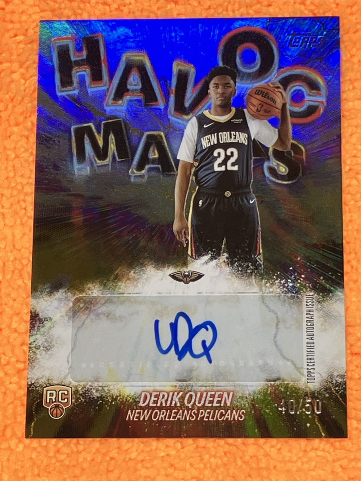 /50 Derik Queen RC AUTO 2025-26 Topps #HM-DQ GOLD RAINBOW HAVOC MARKS - Pelicans