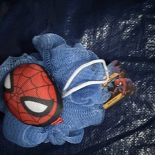 Marvel Spider-Man Blue Nylon Bath Pouf Loofah w/ Hanging Loop, Small