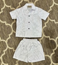 All White Hawaiian Shirt  Shorts Outfit Set Boys Size 6, Made In Hawaii
