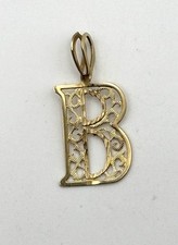 14K Gold Vintage Ornate Initial Letter B Filigree Pendant Charm