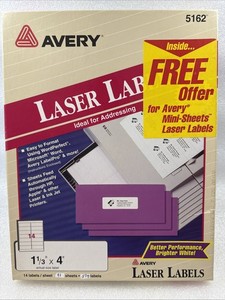 Avery Labels 5162, 1 1/3"x4", Mailing, Address, 574 Labels, 41 Sheets OPEN BOX
