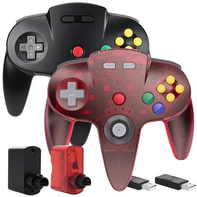 2 Pack Wireless N64 Controller for Switch 1/2, N64 Console,Clear Red/Black