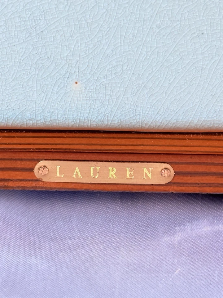 Lauren Celadon Green Ceramic Table Lamp Wood Base Crackle Glaze MCM style 17” - Image 2 of 4