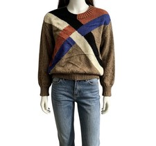 Vintage 80s Womens Jumper Patterned Crew Neck Retro Indie Boho 14