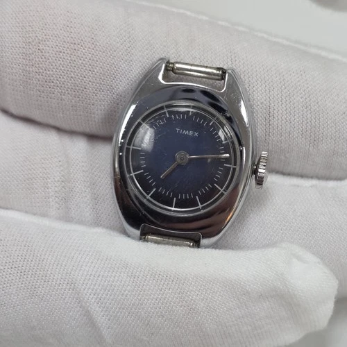 Vintage Timex Watch Women Silver Tone Chrome Plated bezel Mechanical Wind Up