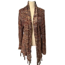 Le Moda Multi-Color Wool Blend Cardigan with Fringe Size XL