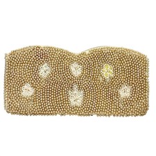 Vintage Faux Pearl Beaded Clutch Purse Flower Zip Top Champagne Beige Bridal