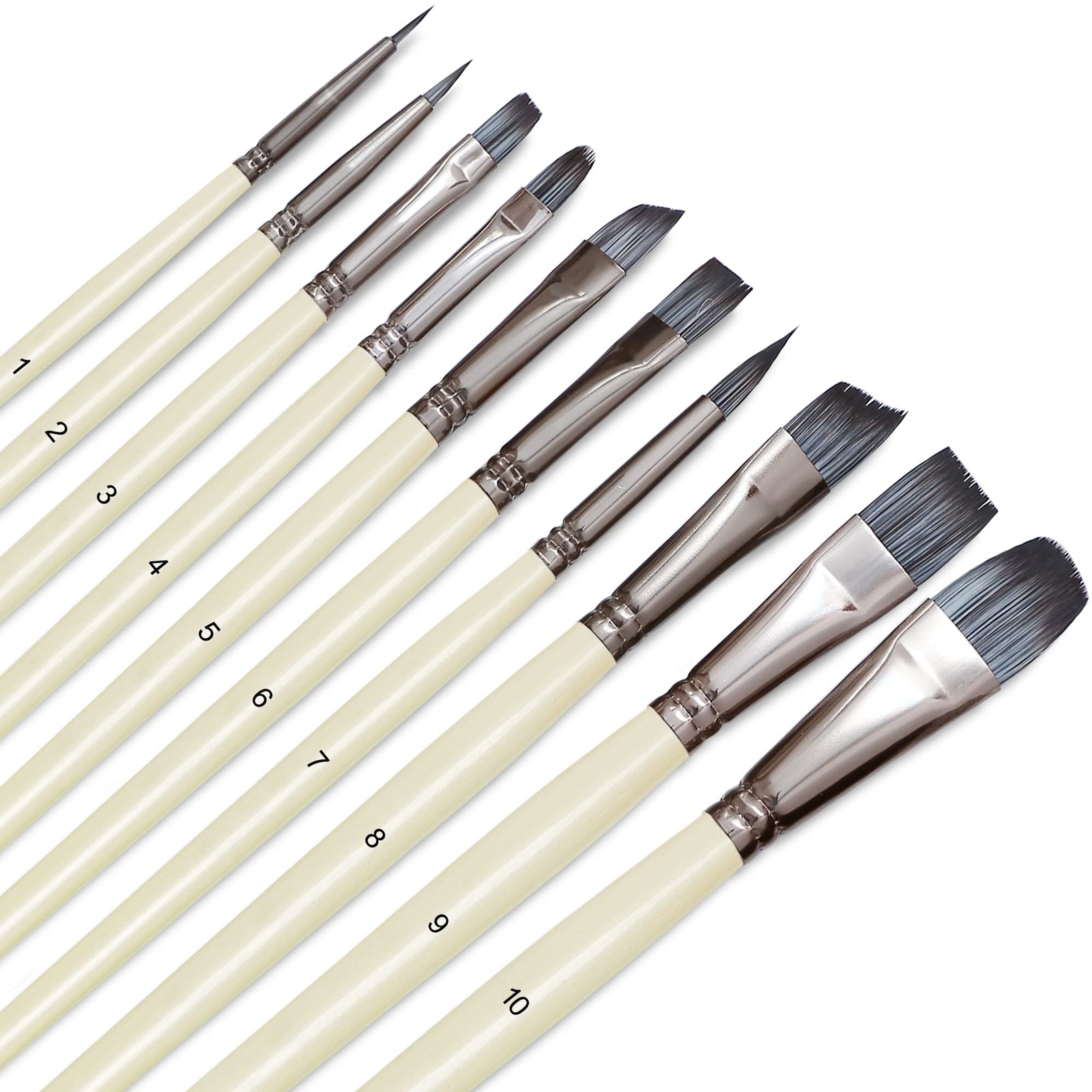 10-Piece Artist Paint Brush Set for Acrylic Oil Watercolor Gouache by Nu