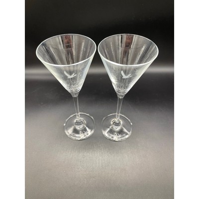  Grey Goose Vodka Etched Logo and Brand Set of 2 Stemmed Martini Glasses 7.5''