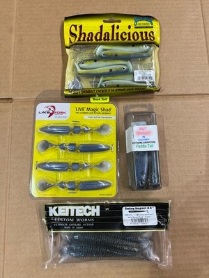 4-Misc. Swimbaits Basstrix Fat Minnow, Keitech Swing Impact, Lake Fork, Strike