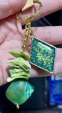 Green Shell and Glitter Resin Keychain Handmade